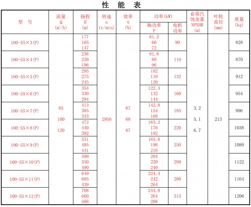 100-55P性能表